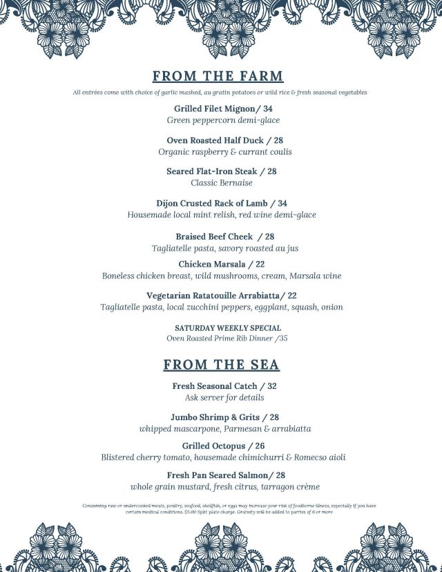 Dinner Menu The French Gourmet Pacific Beach, San Diego, CA